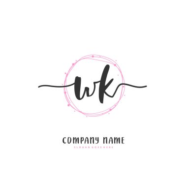 W K WK el yazısı ve daire şeklinde imzalı logo tasarımı. Moda, takım, düğün, lüks logo için güzel tasarım logosu.