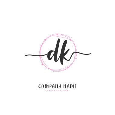 İlk D K DK el yazısı ve daireyle imzalı logo tasarımı. Moda, takım, düğün, lüks logo için güzel tasarım logosu.