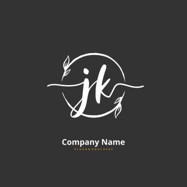 J K el yazısı ve daireyle imzalı logo tasarımı. Moda, takım, düğün, lüks logo için güzel tasarım logosu.