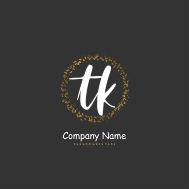 T K TK el yazısı ve daire şeklinde imzalı logo tasarımı. Moda, takım, düğün, lüks logo için güzel tasarım logosu.
