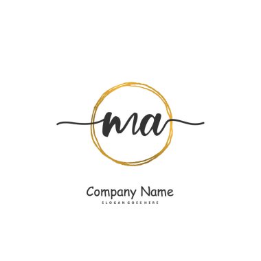 Baş harfleri M A MA el yazısı ve işaretli logo dizaynı. Moda, takım, düğün, lüks logo için güzel tasarım logosu.