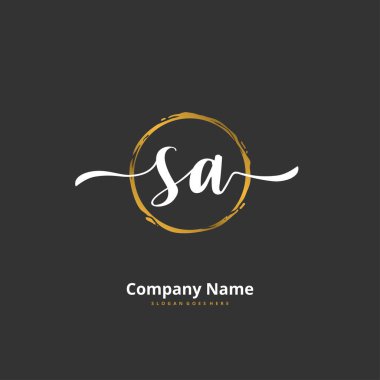 S A SA el yazısı ve daireyle imzalı logo tasarımı. Moda, takım, düğün, lüks logo için güzel tasarım logosu.