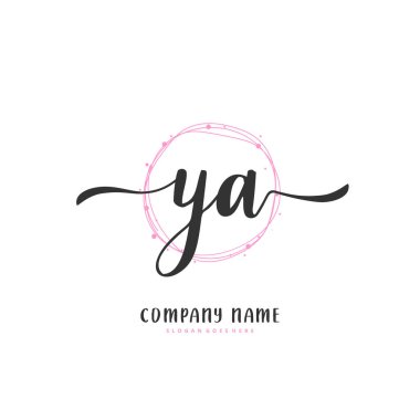 Y harfiyle başlayan YA el yazısı ve daire şeklinde imzalı logo tasarımı. Moda, takım, düğün, lüks logo için güzel tasarım logosu.
