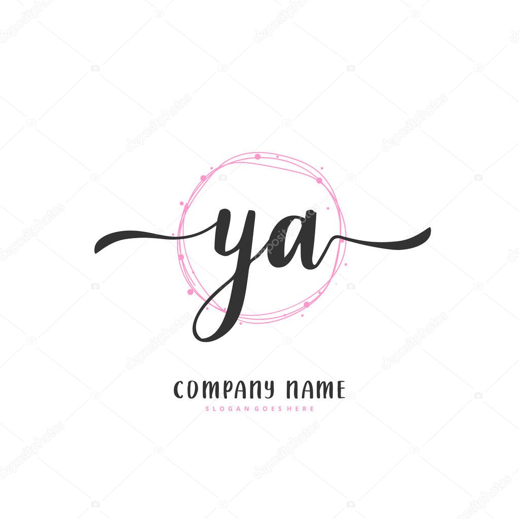 Initial Y A YA handwriting and signature logo design with circle. Beautiful design handwritten logo for fashion, team, wedding, luxury logo.