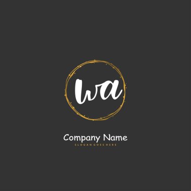 W A WA el yazısı ve daireyle imzalı logo tasarımı. Moda, takım, düğün, lüks logo için güzel tasarım logosu.
