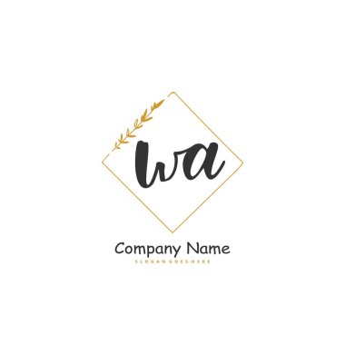 W A WA el yazısı ve daireyle imzalı logo tasarımı. Moda, takım, düğün, lüks logo için güzel tasarım logosu.