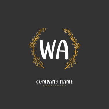 W A WA el yazısı ve daireyle imzalı logo tasarımı. Moda, takım, düğün, lüks logo için güzel tasarım logosu.