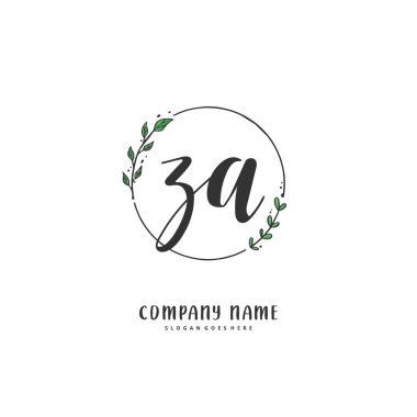 Z A ZA el yazısı ve daire şeklinde imzalı logo tasarımı. Moda, takım, düğün, lüks logo için güzel tasarım logosu.