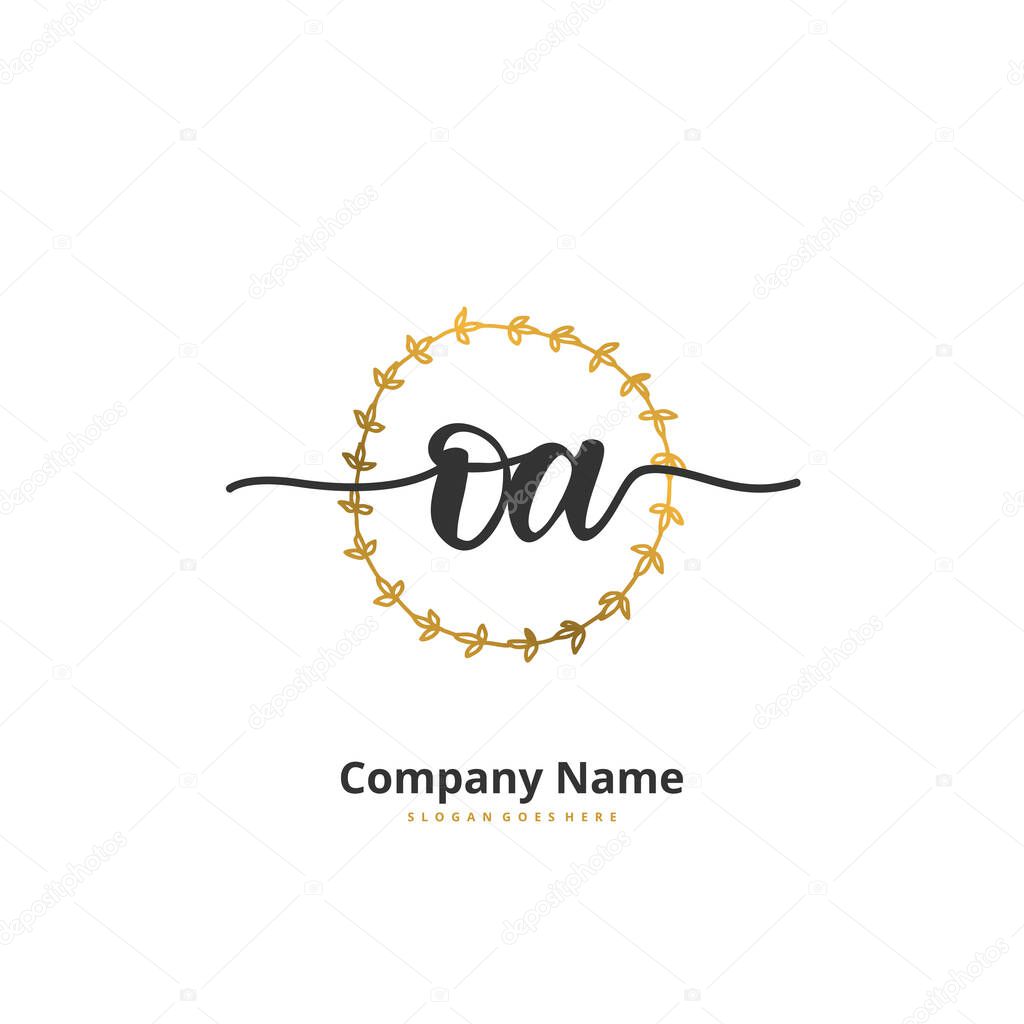 Initial O A OA handwriting and signature logo design with circle. Beautiful design handwritten logo for fashion, team, wedding, luxury logo.