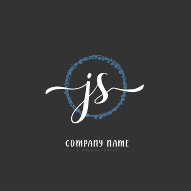 J S JS İlk el yazısı ve daireyle imzalı logo tasarımı. Moda, takım, düğün, lüks logo için güzel tasarım logosu.