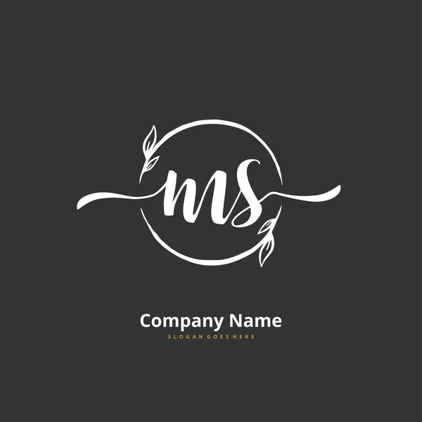 Ms円と初期手書きと署名のロゴデザイン ファッション チーム 結婚式 高級ロゴのための美しいデザイン手書きのロゴ — ストックベクタ