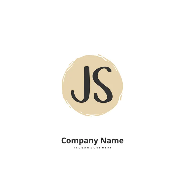 Jsサークル付きの初期手書きと署名のロゴデザイン ファッション チーム 結婚式 高級ロゴのための美しいデザイン手書きのロゴ — ストックベクタ