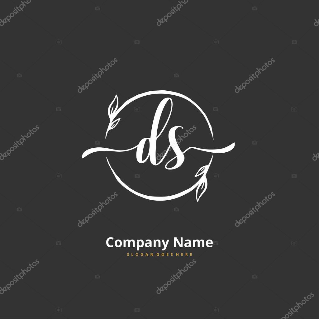 D S DS Initial handwriting and signature logo design with circle. Beautiful design handwritten logo for fashion, team, wedding, luxury logo.