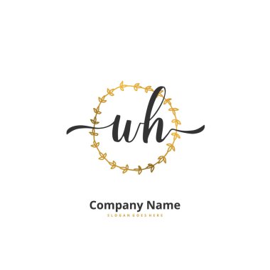 W H WH İlk el yazısı ve daireyle imzalı logo tasarımı. Moda, takım, düğün, lüks logo için güzel tasarım logosu.