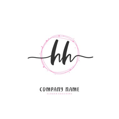 H HH İlk el yazısı ve daireyle imzalı logo tasarımı. Moda, takım, düğün, lüks logo için güzel tasarım logosu.