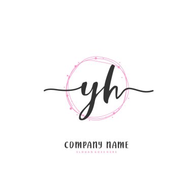 Y H YH İlk el yazısı ve dairesel logo tasarımı. Moda, takım, düğün, lüks logo için güzel tasarım logosu.