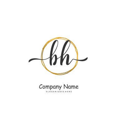 B H BH İlk el yazısı ve daire şeklinde imzalı logo tasarımı. Moda, takım, düğün, lüks logo için güzel tasarım logosu.