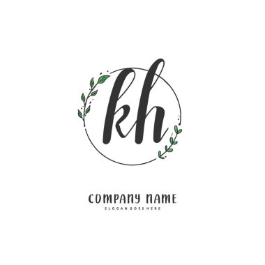 K H KH İlk el yazısı ve daireyle imzalı logo tasarımı. Moda, takım, düğün, lüks logo için güzel tasarım logosu.