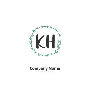 K H KH İlk el yazısı ve daireyle imzalı logo tasarımı. Moda, takım, düğün, lüks logo için güzel tasarım logosu.