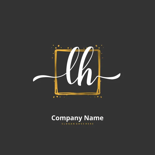 Lh円との初期手書きと署名のロゴデザイン ファッション チーム 結婚式 高級ロゴのための美しいデザイン手書きのロゴ — ストックベクタ