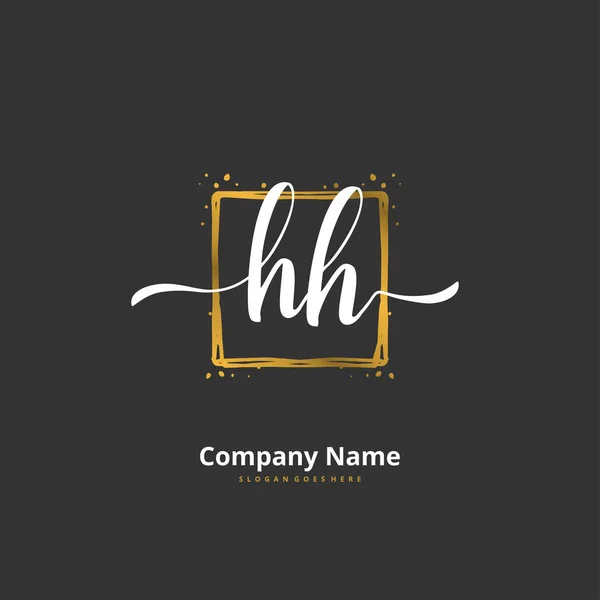 Hh円と初期手書きと署名のロゴデザイン ファッション チーム 結婚式 高級ロゴのための美しいデザイン手書きのロゴ — ストックベクタ