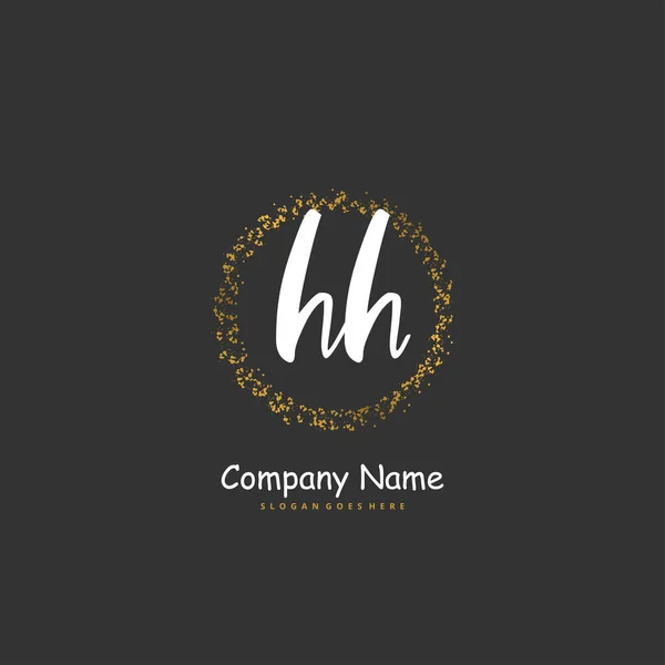 Hh円と初期手書きと署名のロゴデザイン ファッション チーム 結婚式 高級ロゴのための美しいデザイン手書きのロゴ — ストックベクタ