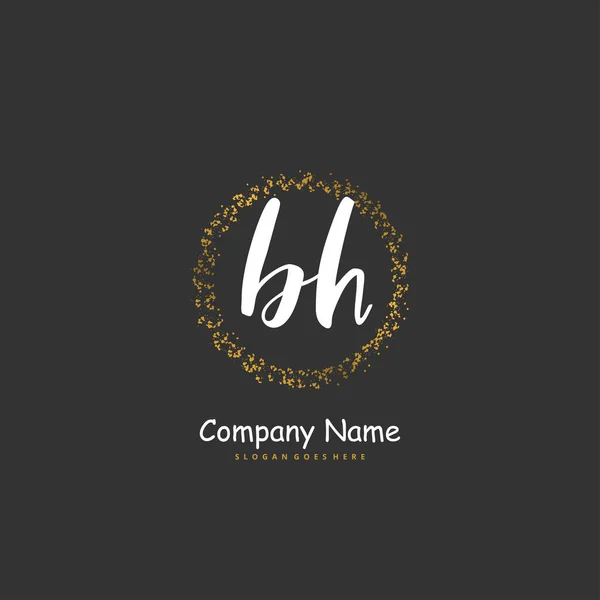 Bhサークルと初期手書きと署名のロゴデザイン ファッション チーム 結婚式 高級ロゴのための美しいデザイン手書きのロゴ — ストックベクタ