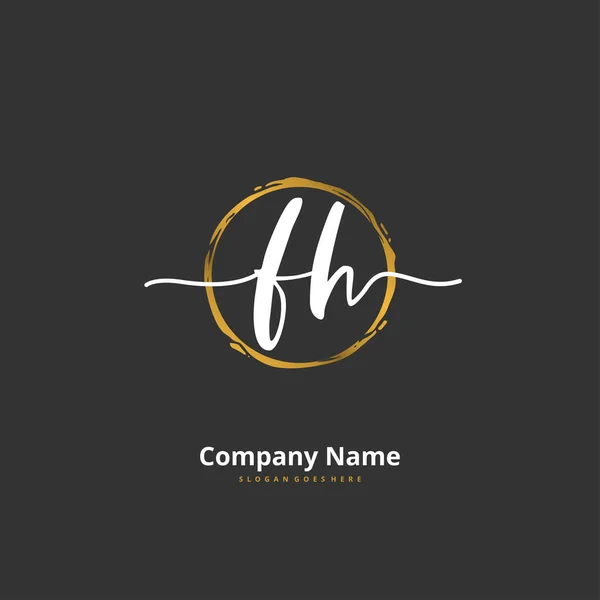 Fh円と初期手書きと署名のロゴデザイン ファッション チーム 結婚式 高級ロゴのための美しいデザイン手書きのロゴ — ストックベクタ