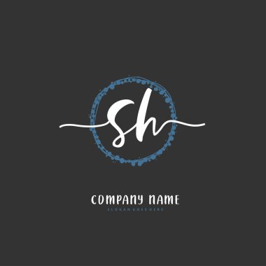 S H SH İlk el yazısı ve daire şeklinde imzalı logo tasarımı. Moda, takım, düğün, lüks logo için güzel tasarım logosu.
