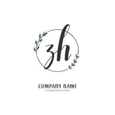 Z H ZH İlk el yazısı ve daireyle imzalı logo tasarımı. Moda, takım, düğün, lüks logo için güzel tasarım logosu.