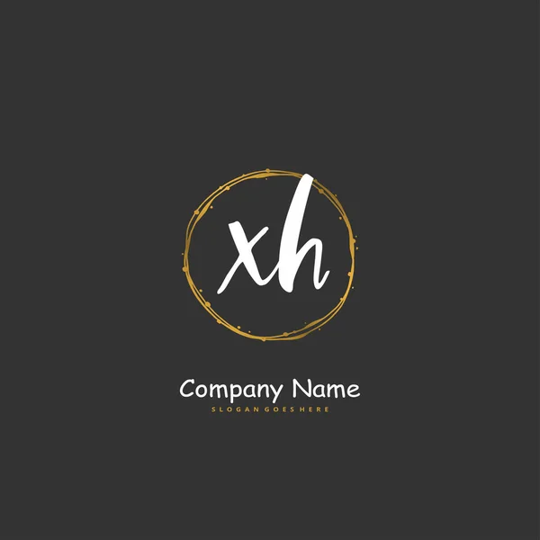 Xh円と初期手書きと署名のロゴデザイン ファッション チーム 結婚式 高級ロゴのための美しいデザイン手書きのロゴ — ストックベクタ