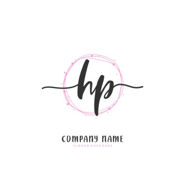 H P HP ilk el yazısı ve dairesel logo tasarımı. Moda, takım, düğün, lüks logo için güzel tasarım logosu.