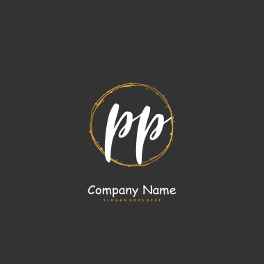 P PP ilk el yazısı ve daireyle imzalı logo tasarımı. Moda, takım, düğün, lüks logo için güzel tasarım logosu.