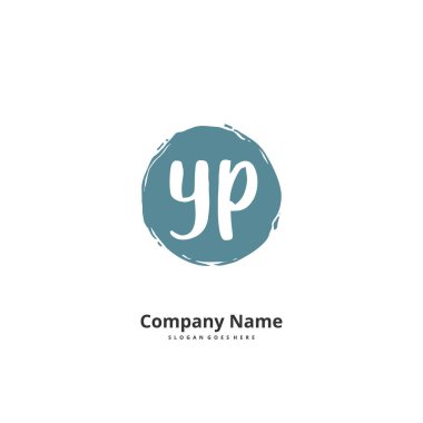 Y P YP İlk el yazısı ve dairesel logo tasarımı. Moda, takım, düğün, lüks logo için güzel tasarım logosu.