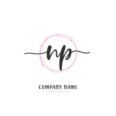 NP NP ilk el yazısı ve daireyle imzalı logo tasarımı. Moda, takım, düğün, lüks logo için güzel tasarım logosu.