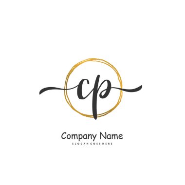 C P CP İlk el yazısı ve daire şeklinde imzalı logo tasarımı. Moda, takım, düğün, lüks logo için güzel tasarım logosu.