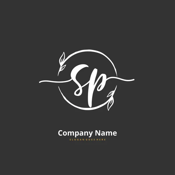 Sp円と初期手書きと署名のロゴデザイン ファッション チーム 結婚式 高級ロゴのための美しいデザイン手書きのロゴ — ストックベクタ