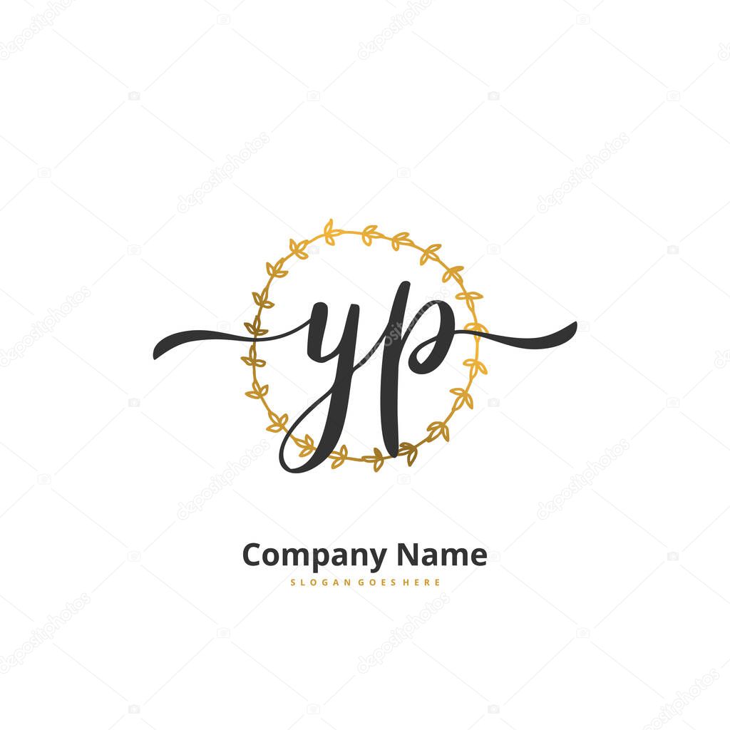 Y P YP Initial handwriting and signature logo design with circle. Beautiful design handwritten logo for fashion, team, wedding, luxury logo.