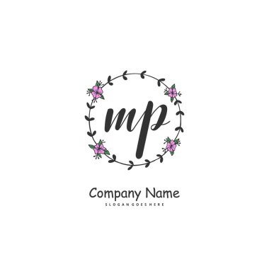 M P milletvekili ilk el yazısı ve imzalı logo dizaynı daire şeklinde. Moda, takım, düğün, lüks logo için güzel tasarım logosu.