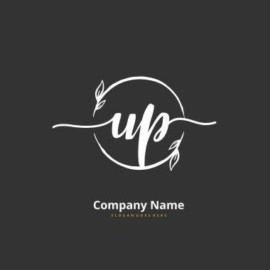 U P UP İlk el yazısı ve daire şeklinde imzalı logo tasarımı. Moda, takım, düğün, lüks logo için güzel tasarım logosu.