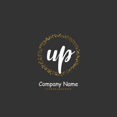 U P UP İlk el yazısı ve daire şeklinde imzalı logo tasarımı. Moda, takım, düğün, lüks logo için güzel tasarım logosu.
