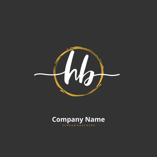 Hbサークル付きの初期の手書きと署名のロゴデザイン ファッション チーム 結婚式 高級ロゴのための美しいデザイン手書きのロゴ — ストックベクタ