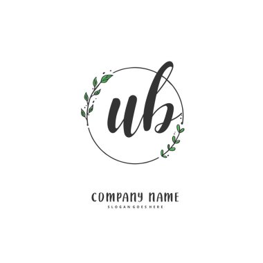 U B UB İlk el yazısı ve daireyle imzalı logo tasarımı. Moda, takım, düğün, lüks logo için güzel tasarım logosu.
