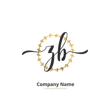 Z B ZB İlk el yazısı ve imzalı logo dizaynı daire şeklinde. Moda, takım, düğün, lüks logo için güzel tasarım logosu.