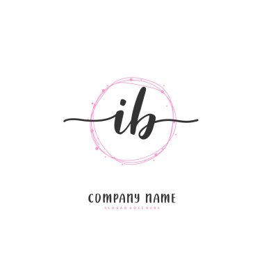 I B IB İlk el yazısı ve imzalı logo dizaynı daire şeklinde. Moda, takım, düğün, lüks logo için güzel tasarım logosu.