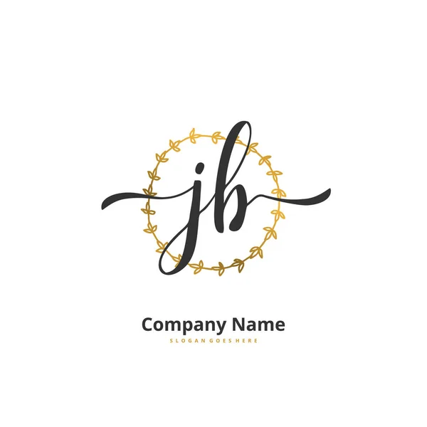 Jbサークル付きの初期手書きと署名のロゴデザイン ファッション チーム 結婚式 高級ロゴのための美しいデザイン手書きのロゴ — ストックベクタ