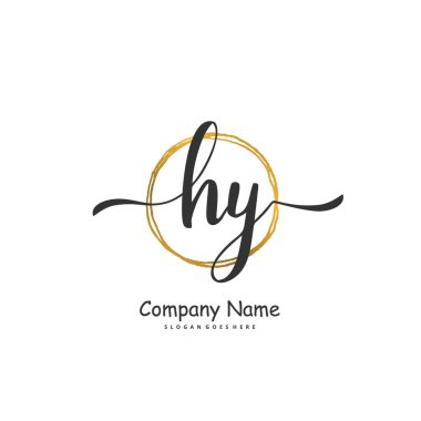 H Y HY İlk el yazısı ve daireyle imzalı logo tasarımı. Moda, takım, düğün, lüks logo için güzel tasarım logosu.