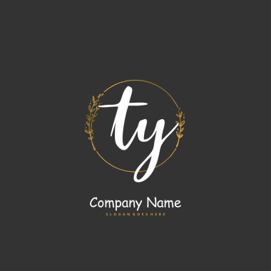 T Y TY ilk el yazısı ve dairesel logo tasarımı. Moda, takım, düğün, lüks logo için güzel tasarım logosu.
