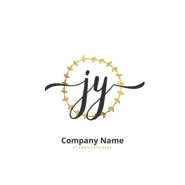 J Y JY İlk el yazısı ve daireyle imzalı logo tasarımı. Moda, takım, düğün, lüks logo için güzel tasarım logosu.