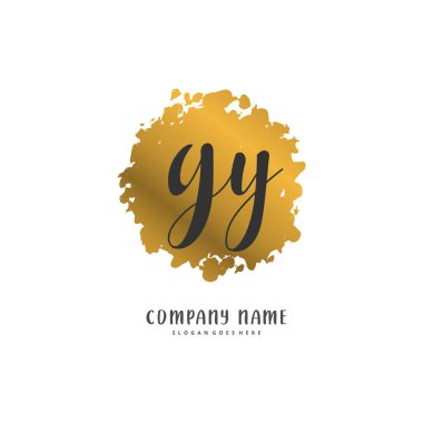 G Y GY ilk el yazısı ve daire şeklinde imzalı logo tasarımı. Moda, takım, düğün, lüks logo için güzel tasarım logosu.